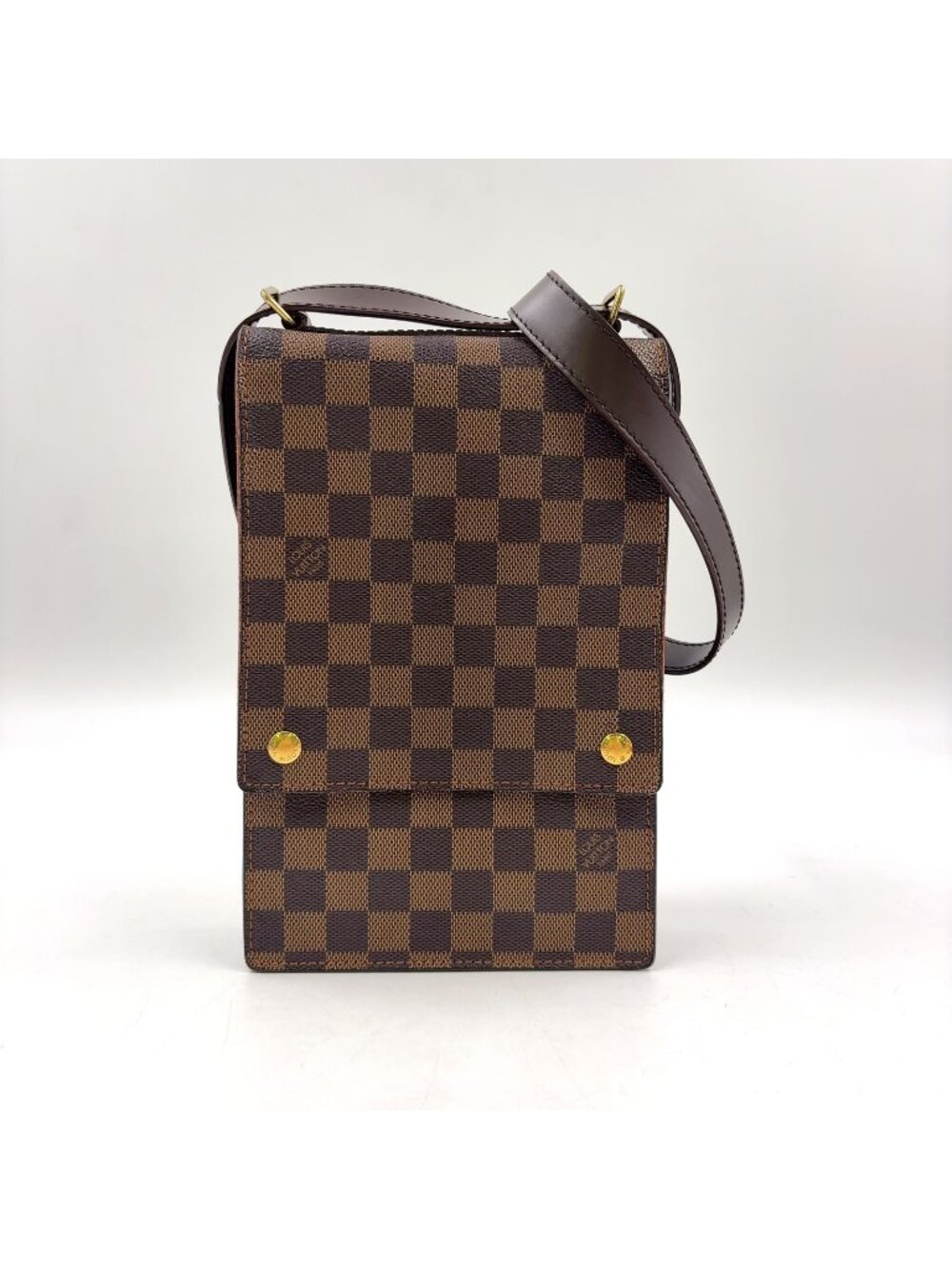 Louis Vuitton Portobello Damier Ebene Leather Brown Shoulder Bag Gold